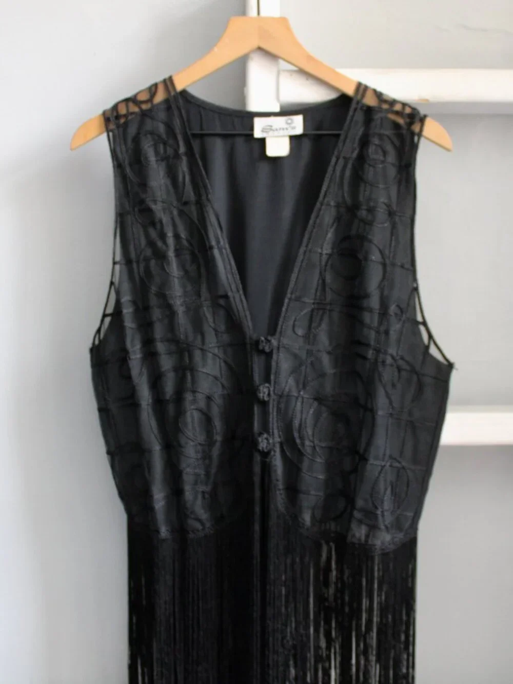 Sam's Fashion Vintage 90s Sheer Swirl Embroidery Fringe Hem Vest Size Large - Picture 5 of 6